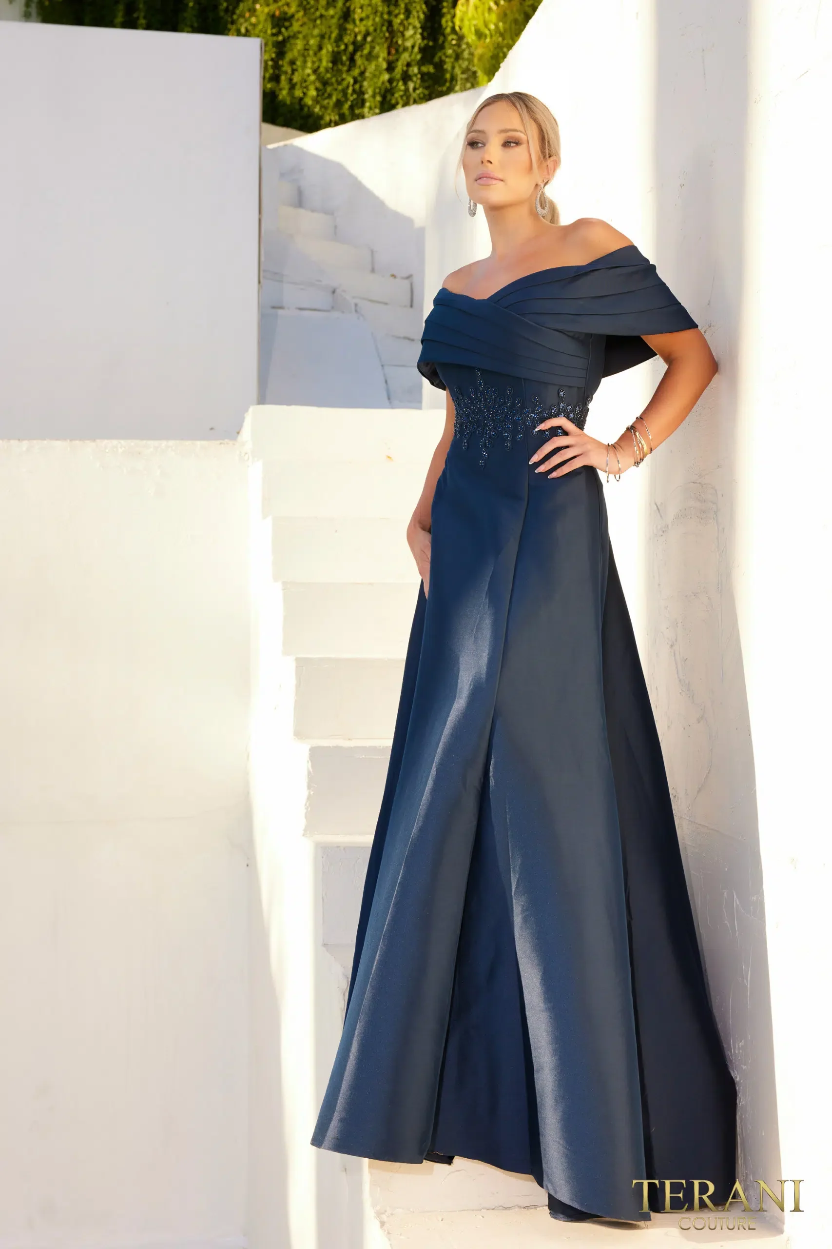 Off-Shoulder Pleated Neckline Embroidery Ballgown Dress Style 232M1511 - Image 3