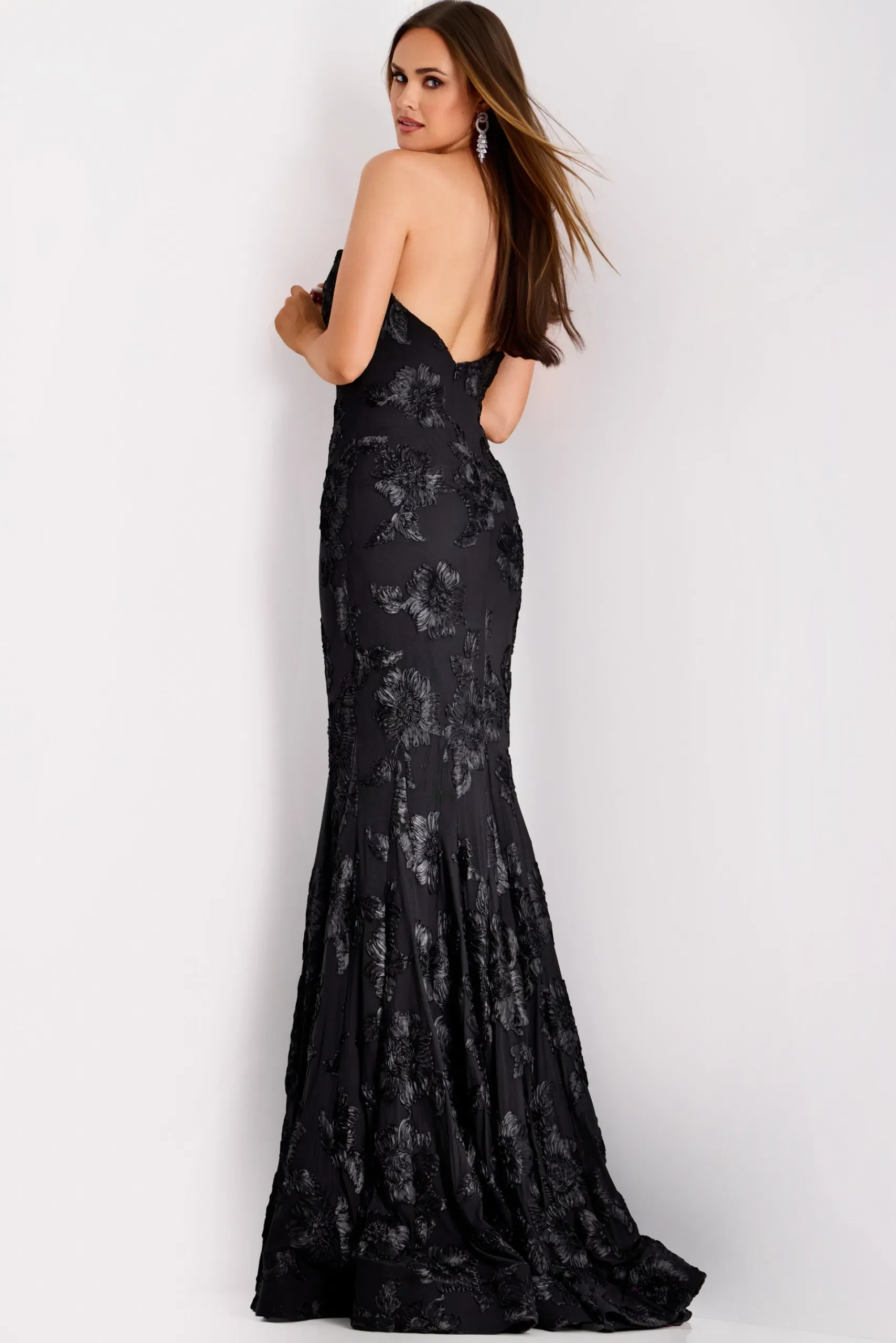 Elegant One Shoulder Floral Black Dress Style 39267 - Image 2