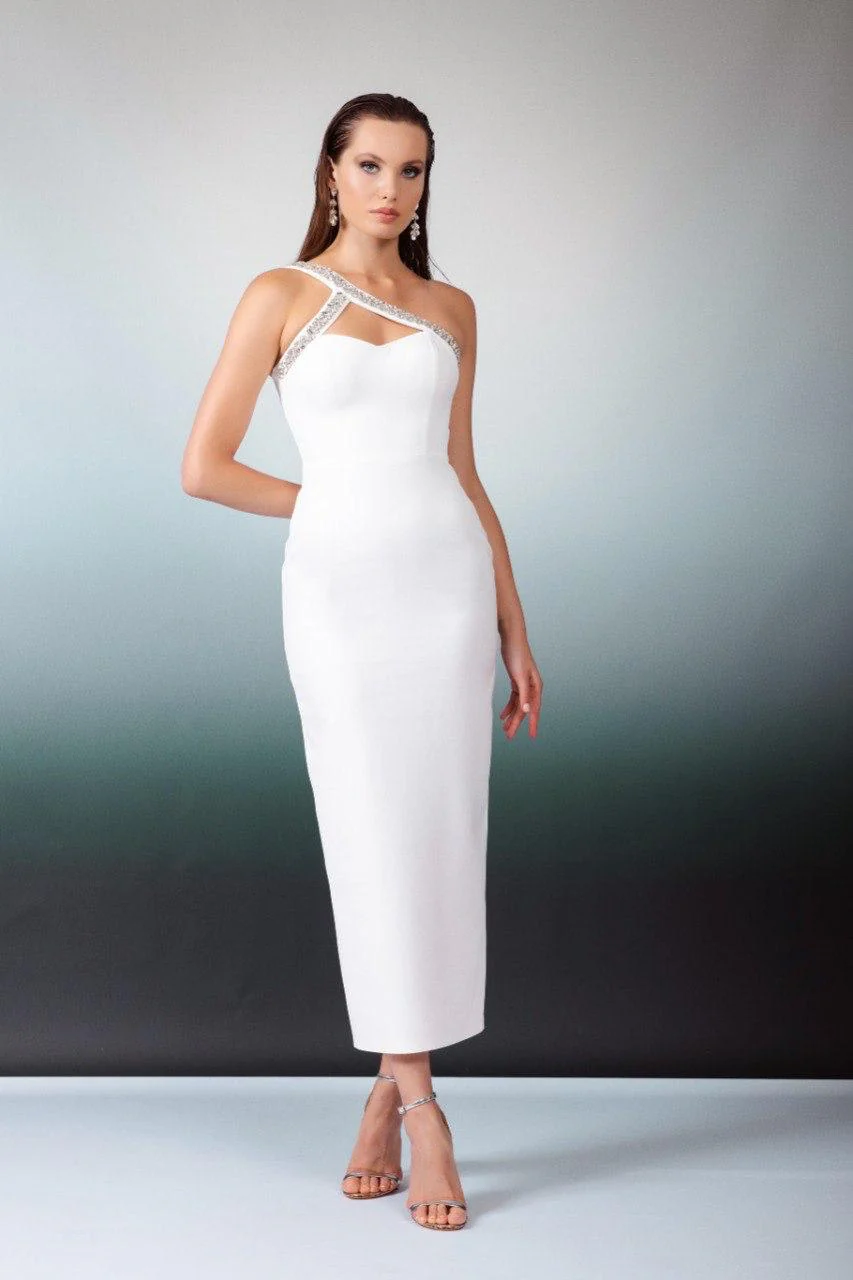 One Shoulder Crystal Embellished Strap Evening Dress Style 8072 - Image 4